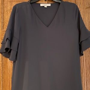 LOFT SHORT FLUTTER SLEEVE COASTAL GREY TOP BLOUSE SIZE XS
